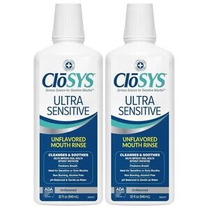 2-Pack CloSYS Ultra Sensitive Mouthwash 32oz Unflavored Mouth Rinse Alcohol Free